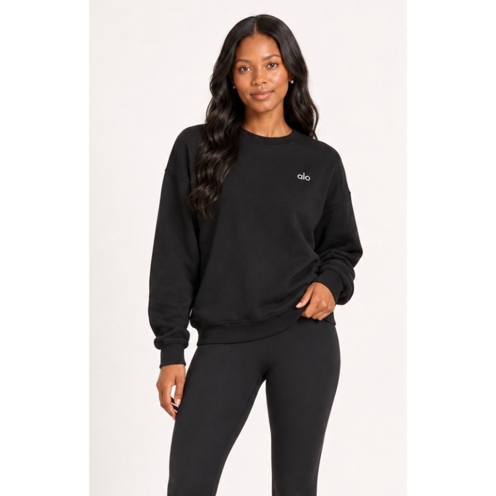 Alo Yoga Accolade Crew Neck Pullover Black Sweatshirt Estimated Small